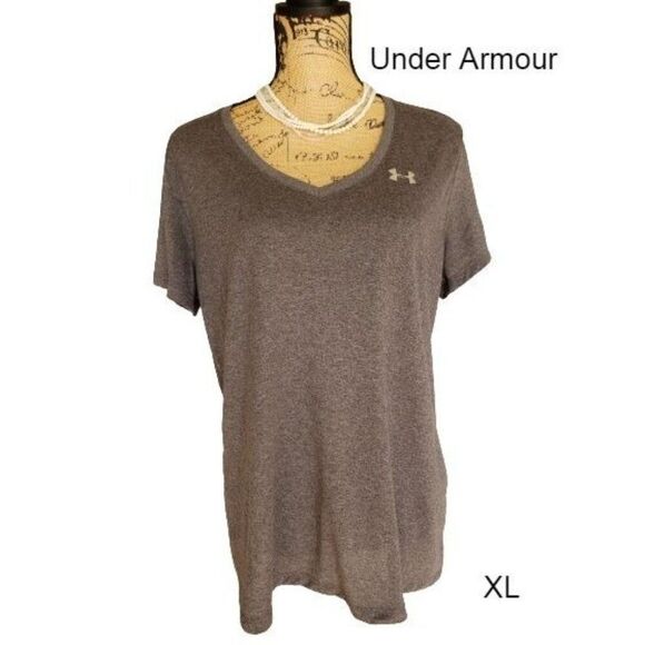 Under Armour Womens Tee XL Heather Grey Performance V-Neck Athletic T-Shirt - Picture 1 of 6